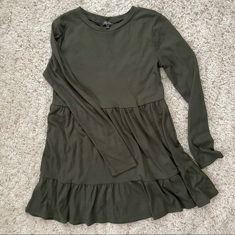 Long Sleeve Ribbed Dress Shirt Green